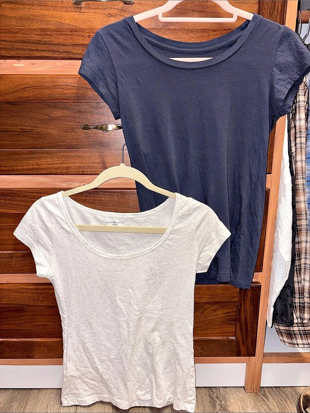 Brandy Melville Two Cotton Short Sleeve Tees Navy & Oatmeal